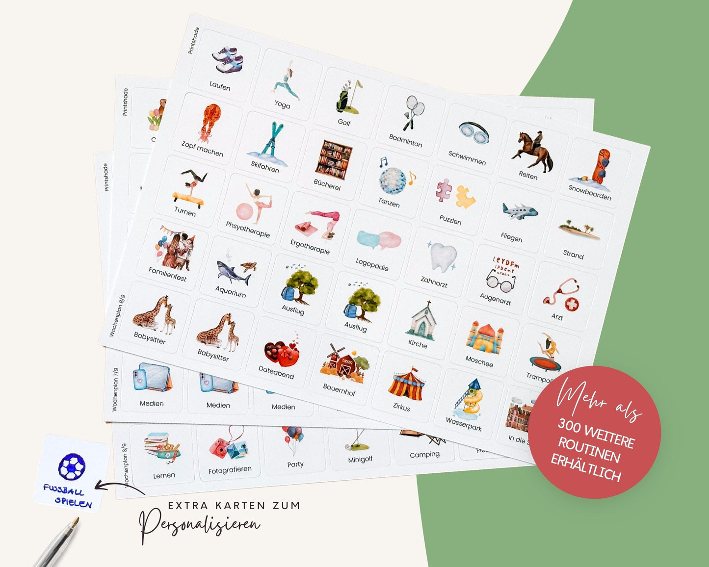 Wochenplaner inkl. Symbolkarten - Design FUSSBALL - Personalisierbar