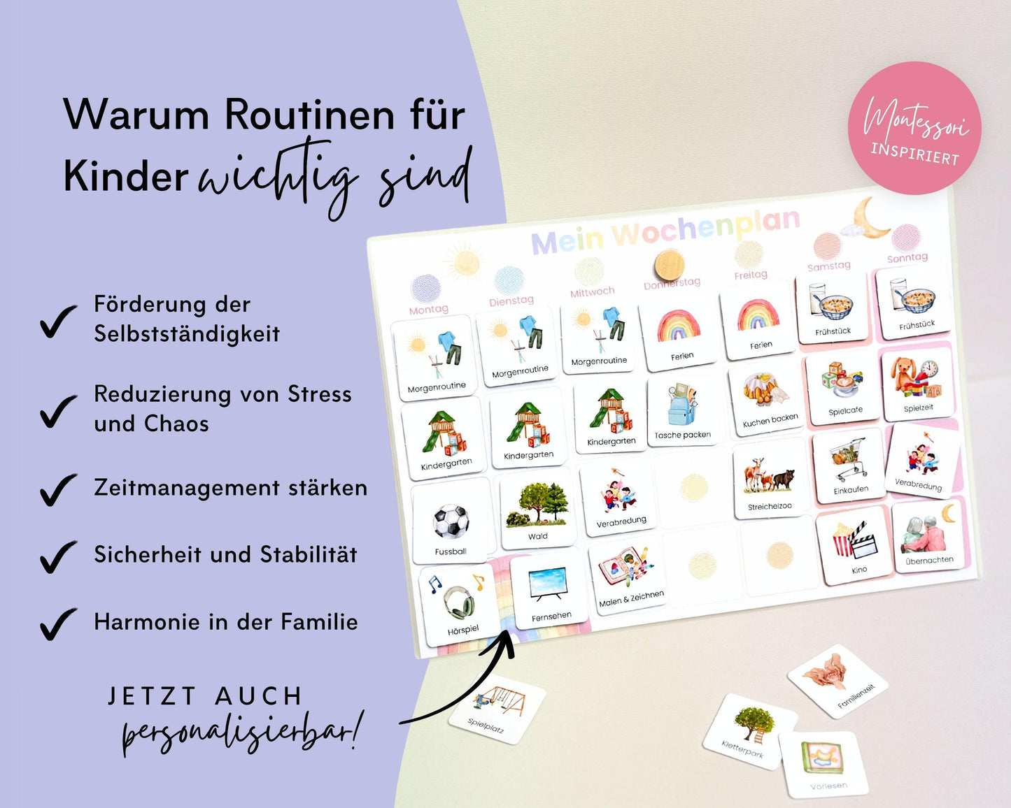 Wochenplaner inkl. Symbolkarten - Design REGENBOGEN - Personalisierbar