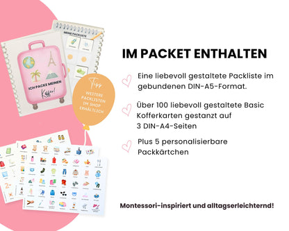 Packe mein Koffer inkl. Karten - Design ROSA - Personalisierbar