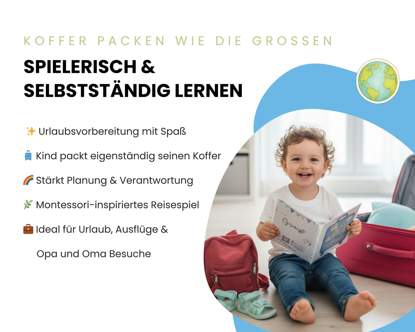 Packe mein Koffer inkl. Karten - Design BLAU - Personalisierbar