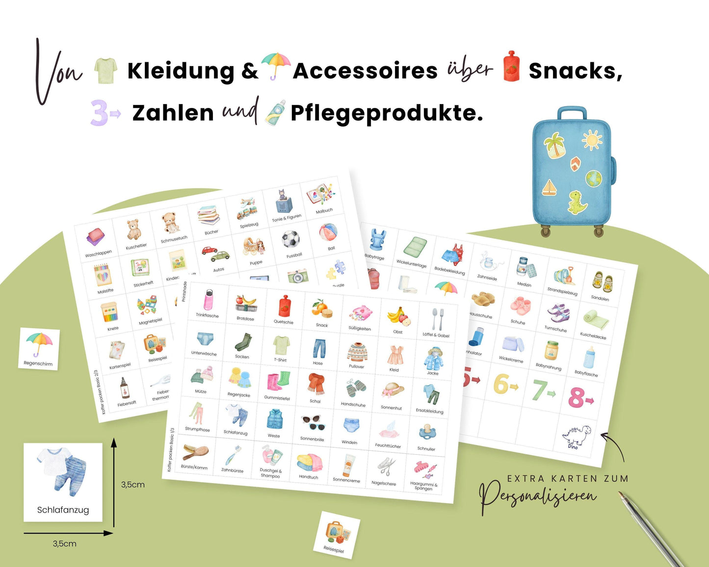 Packe mein Koffer inkl. Karten - Design BLAU - Personalisierbar