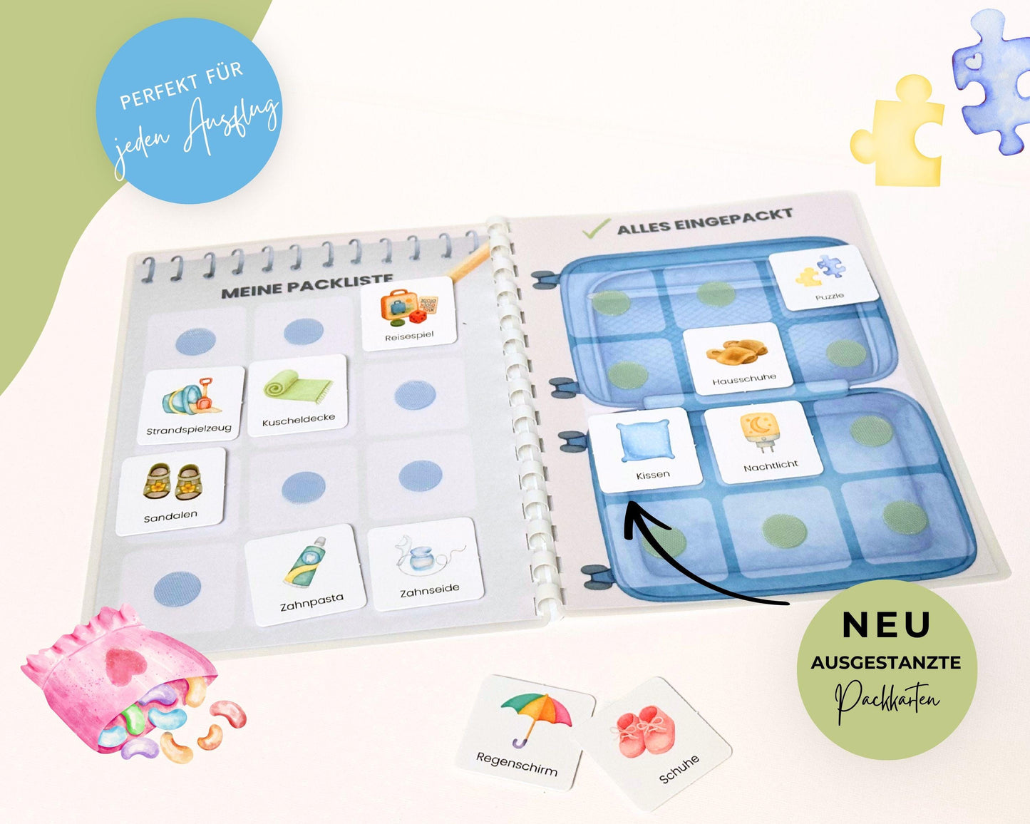 Packe mein Koffer inkl. Karten - Design BLAU - Personalisierbar