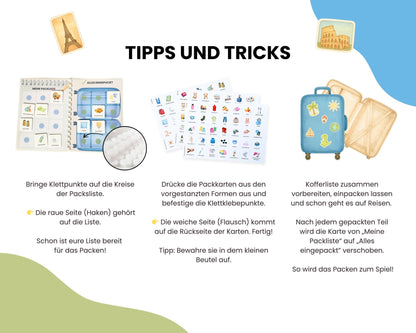 Packe mein Koffer inkl. Karten - Design BLAU - Personalisierbar