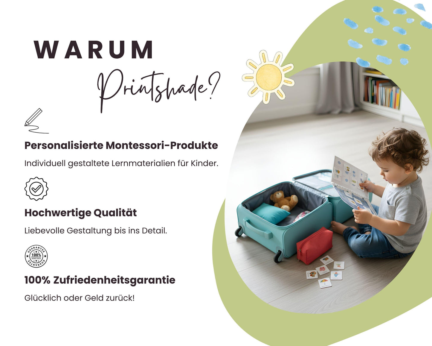 Packe mein Koffer inkl. Karten - Design BLAU - Personalisierbar