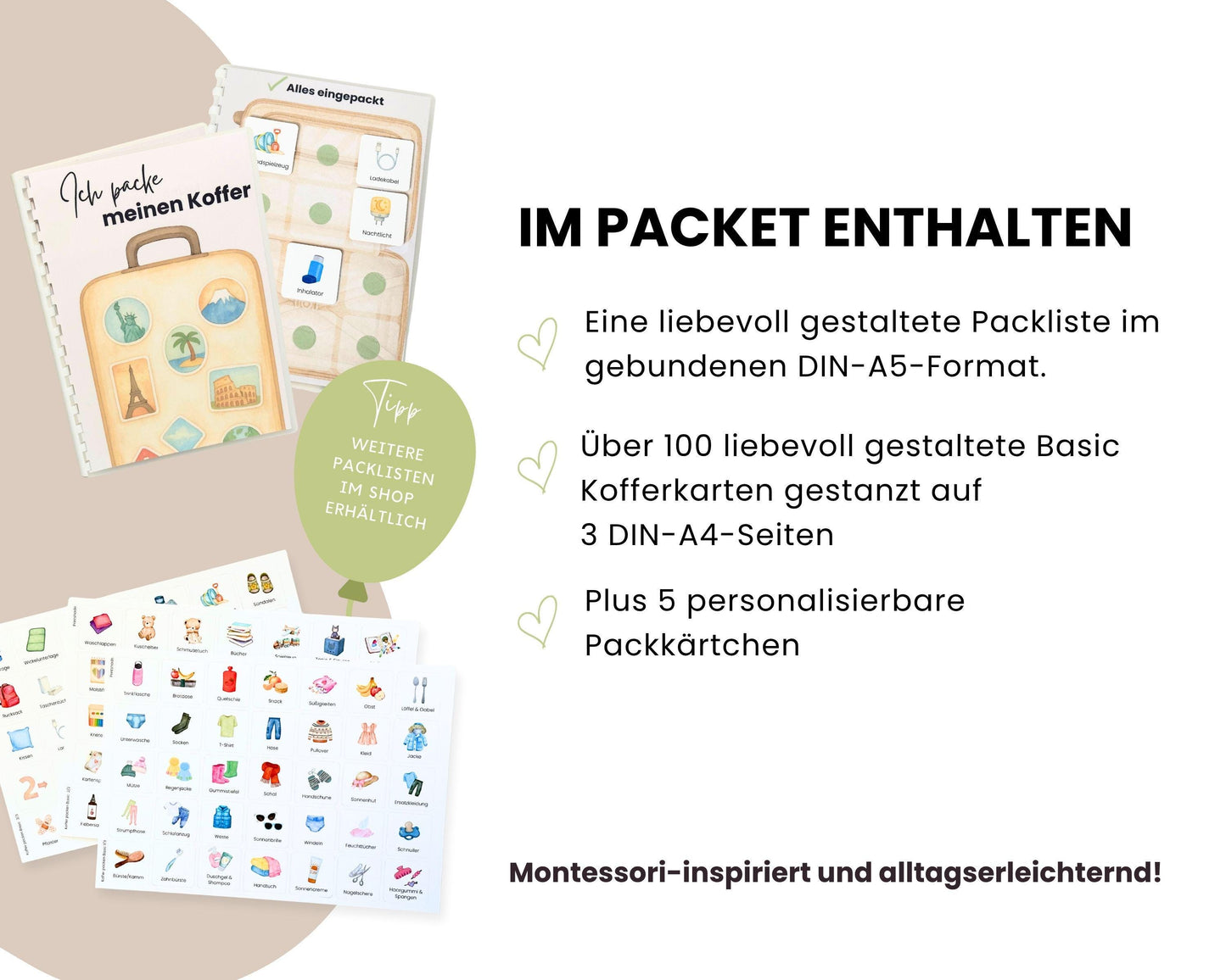 Packe mein Koffer BEIGE inkl. Karten