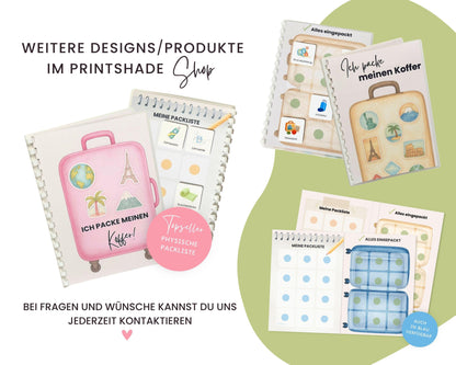 Packe mein Koffer inkl. Karten - Design BLAU - Personalisierbar