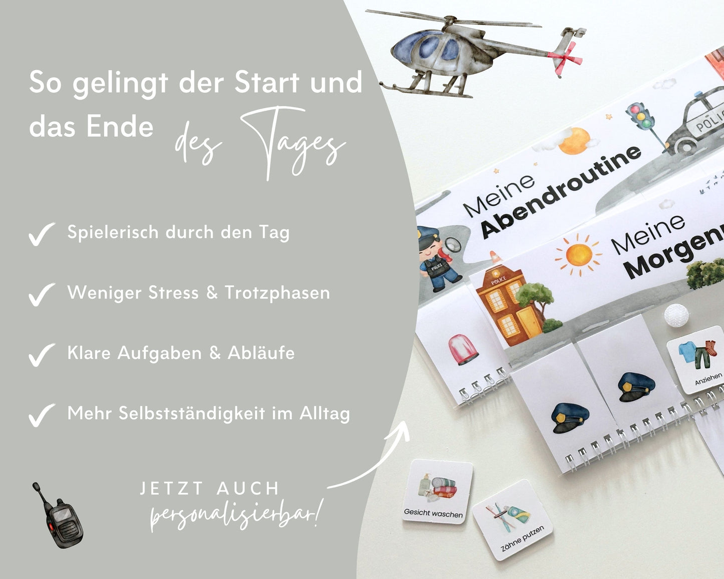 Routineplaner Montessori inkl. Symbolkarten - Design POLIZEI - Personalisierbar