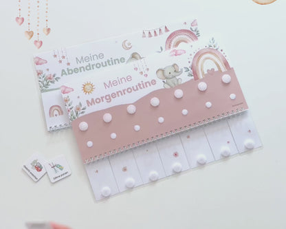 Routineplaner Montessori inkl. Symbolkarten - Design ROSA ELEFANT - Personalisierbar