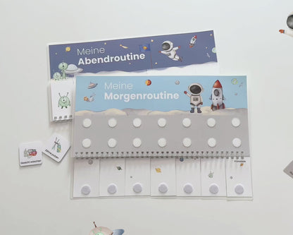 Routineplaner Montessori inkl. Symbolkarten - Design ASTRONAUT - Personalisierbar