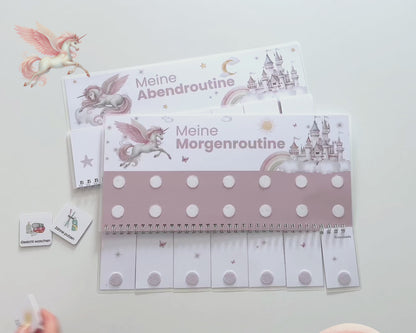 Routineplaner Montessori inkl. Symbolkarten - Design EINHORN - Personalisierbar