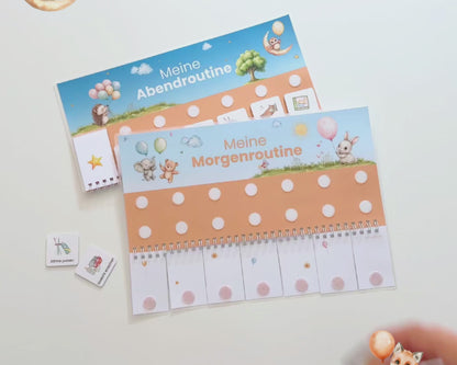 Routineplaner Montessori inkl. Symbolkarten - Design LUFTBALLON TIERE - Personalisierbar
