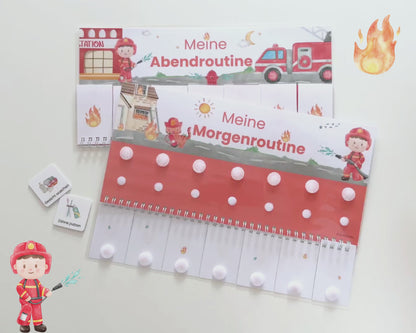 Routineplaner Montessori inkl. Symbolkarten - Design FEUERWEHR - Personalisierbar
