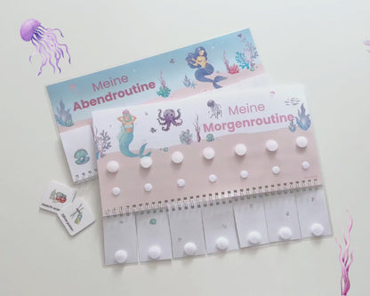 Routineplaner Montessori inkl. Symbolkarten - Design MEERJUNGFRAU ROSA - Personalisierbar